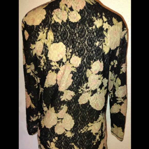 Ralph Lauren Large Jeans Semi Sheer Long Sleeve Floral Top Nylon/ Elastane Blend - Picture 4 of 5